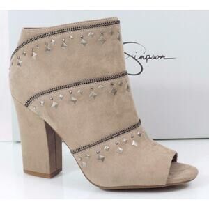 Jessica Simpson Midara Studded Peep Toe Booties Heels Micro Suede Taupe Size 9.5
